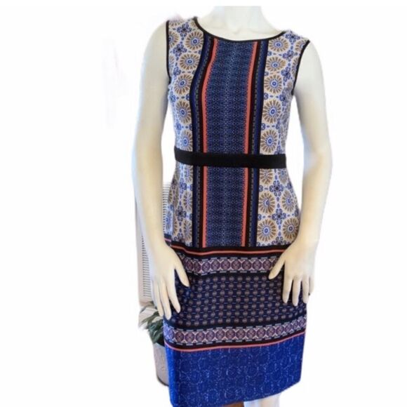 Cato Size 8 Dress Blue, Red, Tan, & Cream - Picture 1 of 7